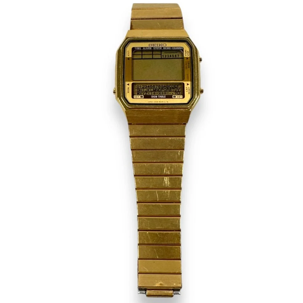 Vintage Seiko Databank Memory Digital Watch Men's Gold Tone‎ 1409-5009 Untested